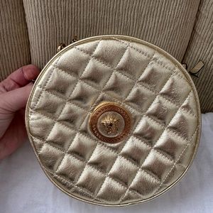 Versace La Medusa Round Quilted Leather Gold Shoulder Bag.